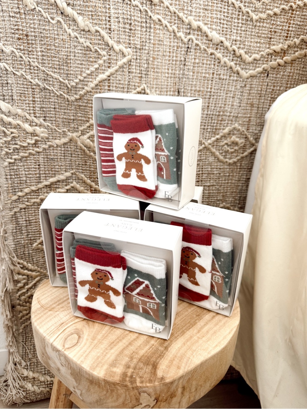 Elegant Baby Holiday Gingerbread Crew Socks - Red, White & Green